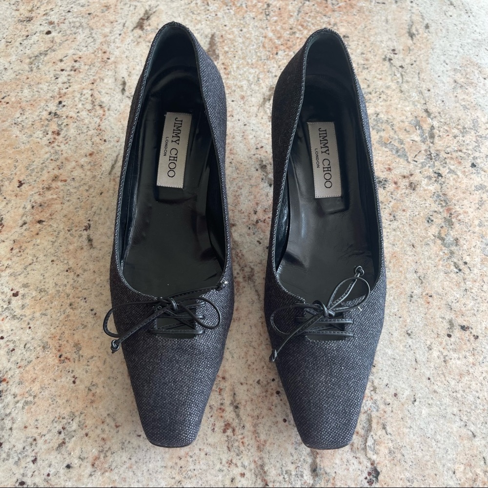Jimmy Choo Dark Gray Wool Pumps With Bow Tie